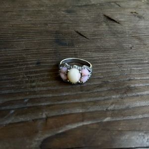 Ethiopian and pink opal with white topaz, Sterling silver band, Size: 8